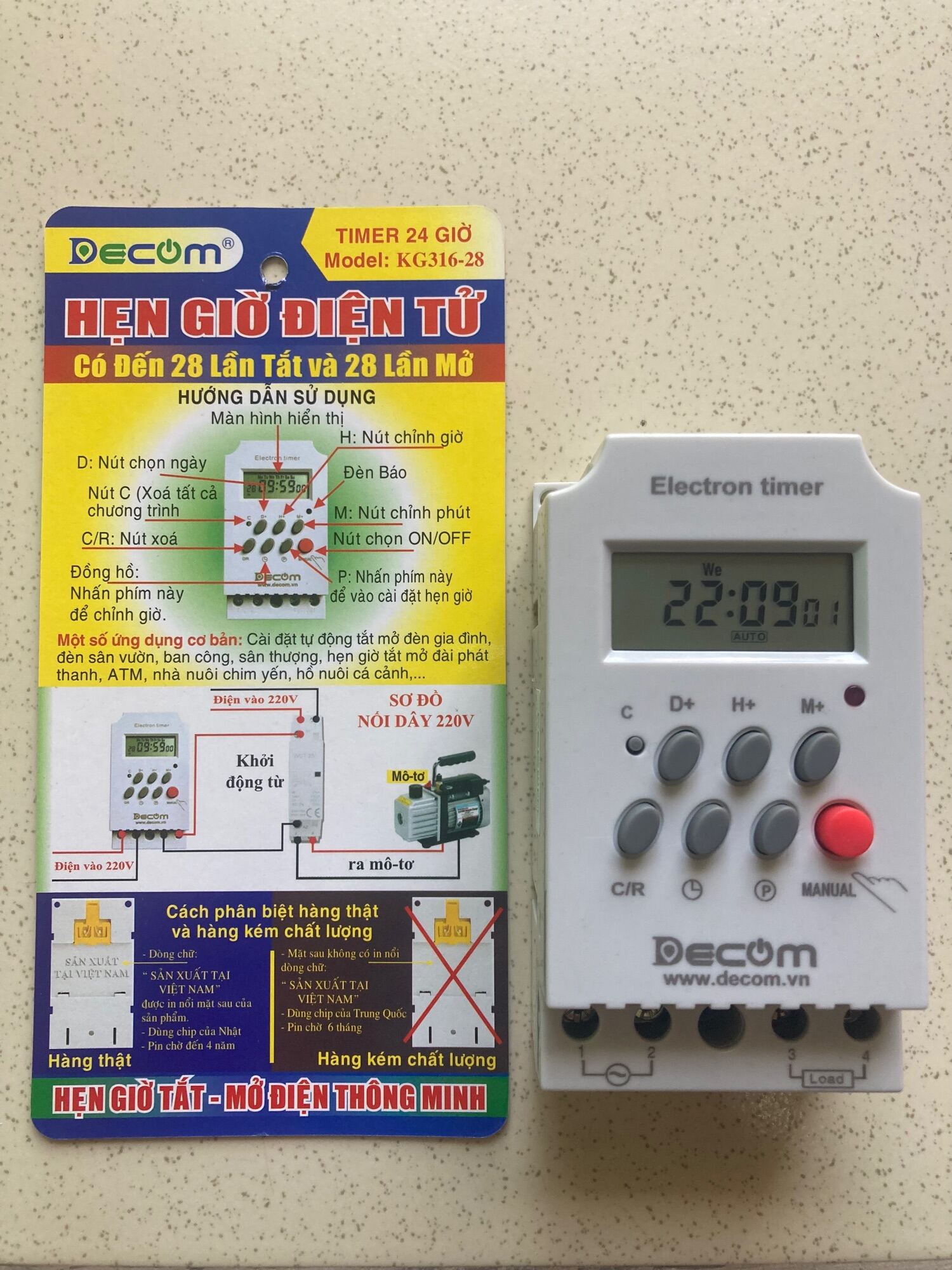 Hẹn giờ điện tử Timer hẹn giờ Công suất lớn từ 1000-5000W có nút Khóa phím chỉnh giây