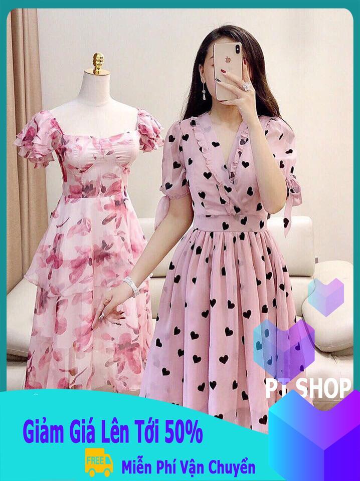 [HCM][ Đầm Dự Tiệc ] Đầm Voan Trái Tim Hồng 2 Lớp Thời Trang PT Shop