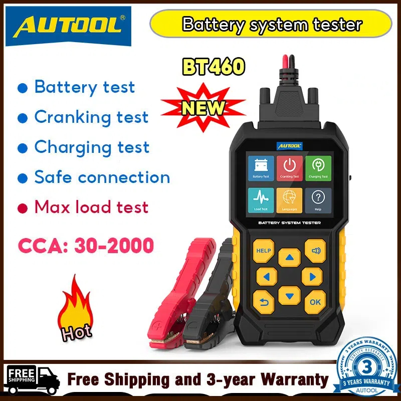 AUTOOL NEW BT460 Máy Kiểm Tra Mức Tải Ắc Quy Ô Tô 12V 24V Máy Kiểm Tra Ắc Quy Xe Hơi Máy Phân Tích Cho Xe Tải Hạng Nặng Màn Hình TFT 4 Inch Máy Kiểm Tra Pin Đa Năng