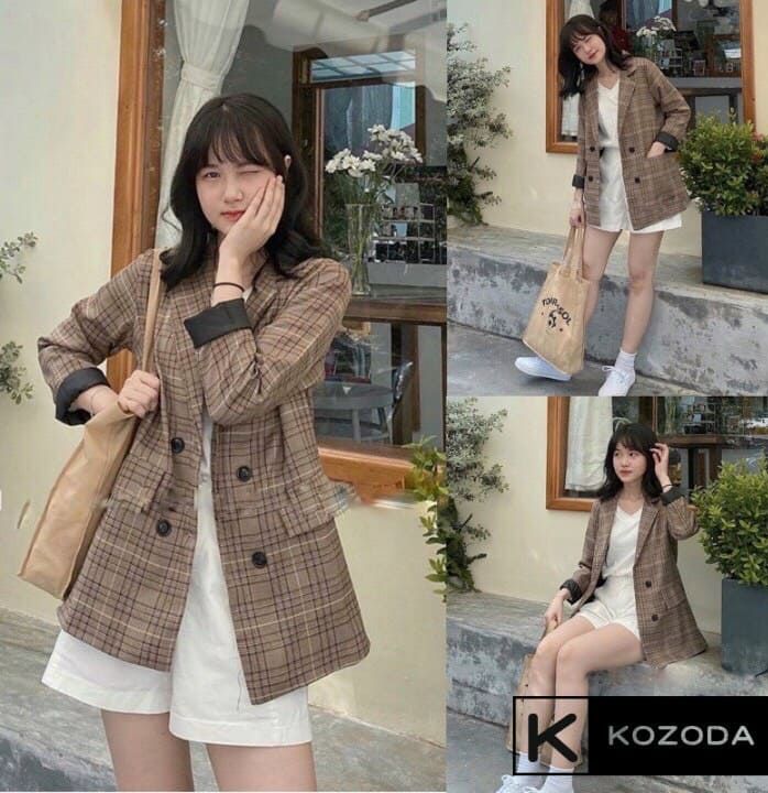 [Mẫu Mới]Áo Khoát Thiết Kế Tiểu Thư Sang Trọng Vải Bố CARO HARI