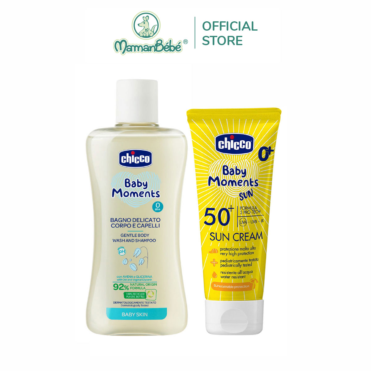 Combo Sữa tắm gội chiết xuất Yến mạch 0M+ Chicco 200ml + Kem chống nắng 3 tác động SPF 50+ Chicco (mới)