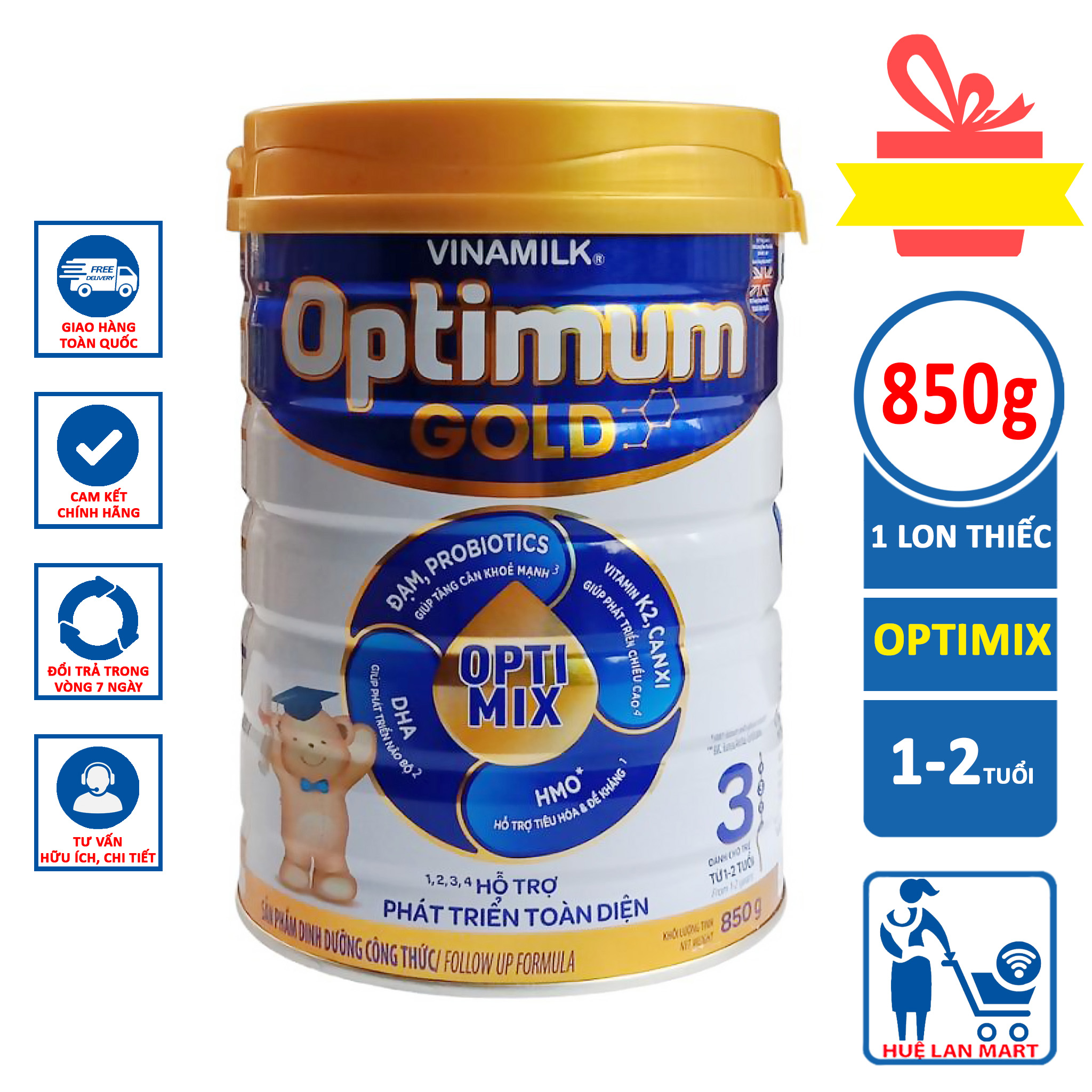 Sữa Bột Vinamilk Optimum Gold Optimix 3 - Hộp 850g Cho trẻ 1 2 tuổi