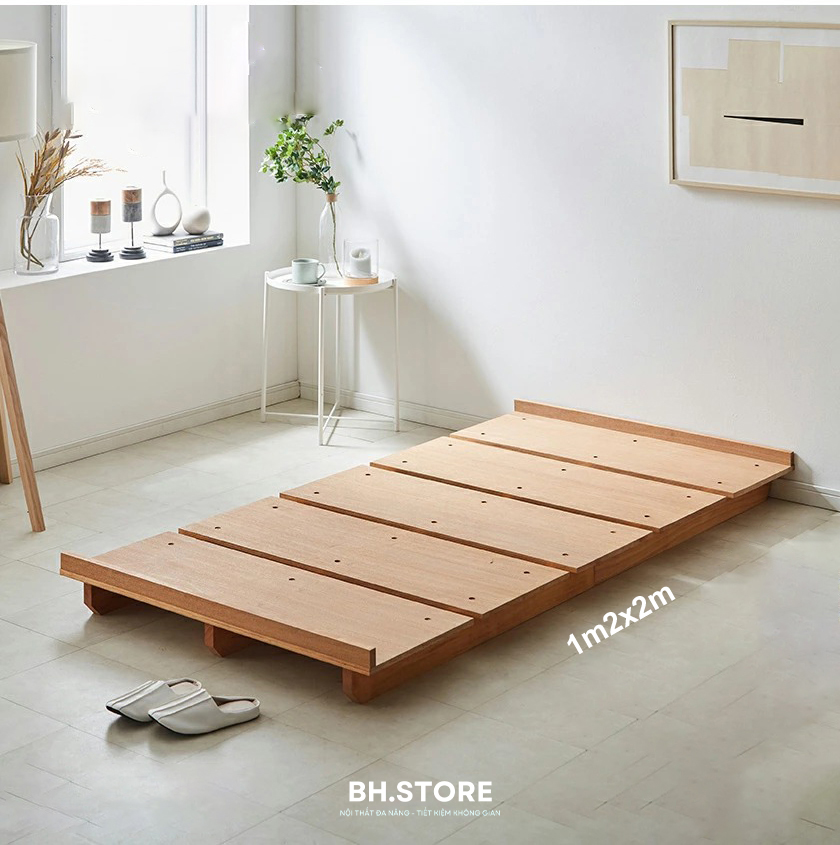 Giường ngủ gỗ kiểu Nhật BH STORE - Thiết kế giường bệt gỗ MDF phủ Melamine -Tự lắp dễ dàng, giường bệt 1m2x2m
