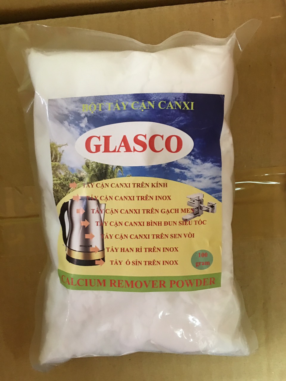 COMBO BỘT TẨY CẶN VÔI ,CANXI-GLASCO(1 TÚI/5 GÓI 100 GR)
