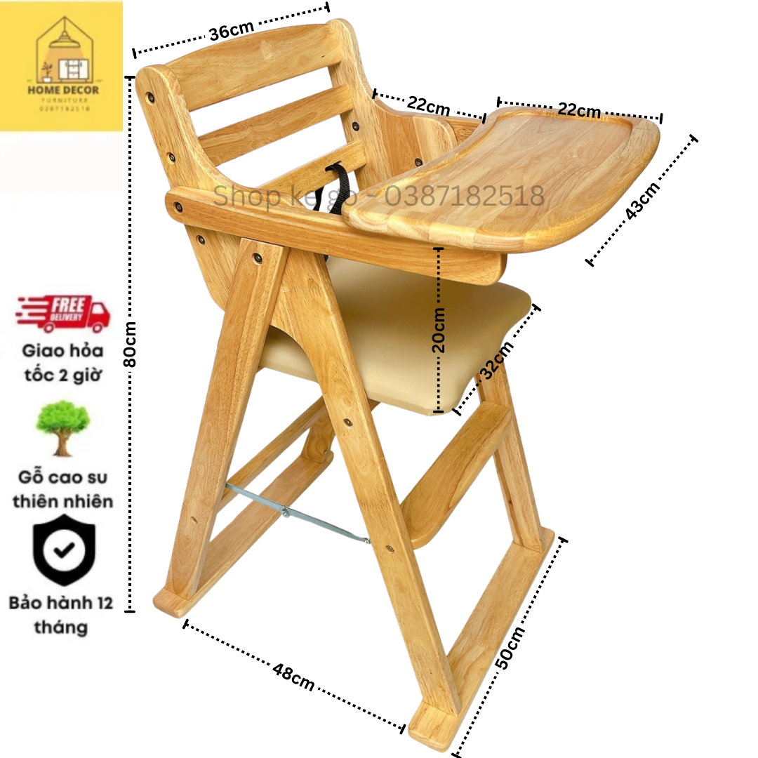 Ghế ăn dặm cho bé gỗ cao su
