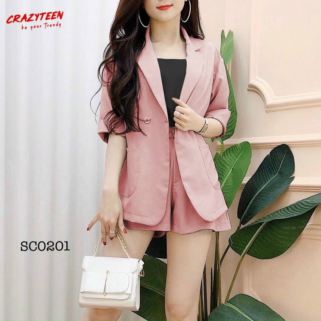 [HCM]Set vest đùi nữ - Bộ Vest công sở hàn quốc 3 món y hình (Video + ảnh thật)
