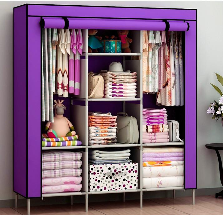Tủ vải đựng quần áo 3 buồng 8 ngăn giá rẻ - Tủ vải đựng quần áo cao cấp kiểu dáng 3 buồng 8 ngăn, tủ vải khung inox treo quần áo nhỏ gọn tiện dụng hơn tủ gỗ, tủ nhựa + Tặng bộ 10 đôi đũa tre đẹp
