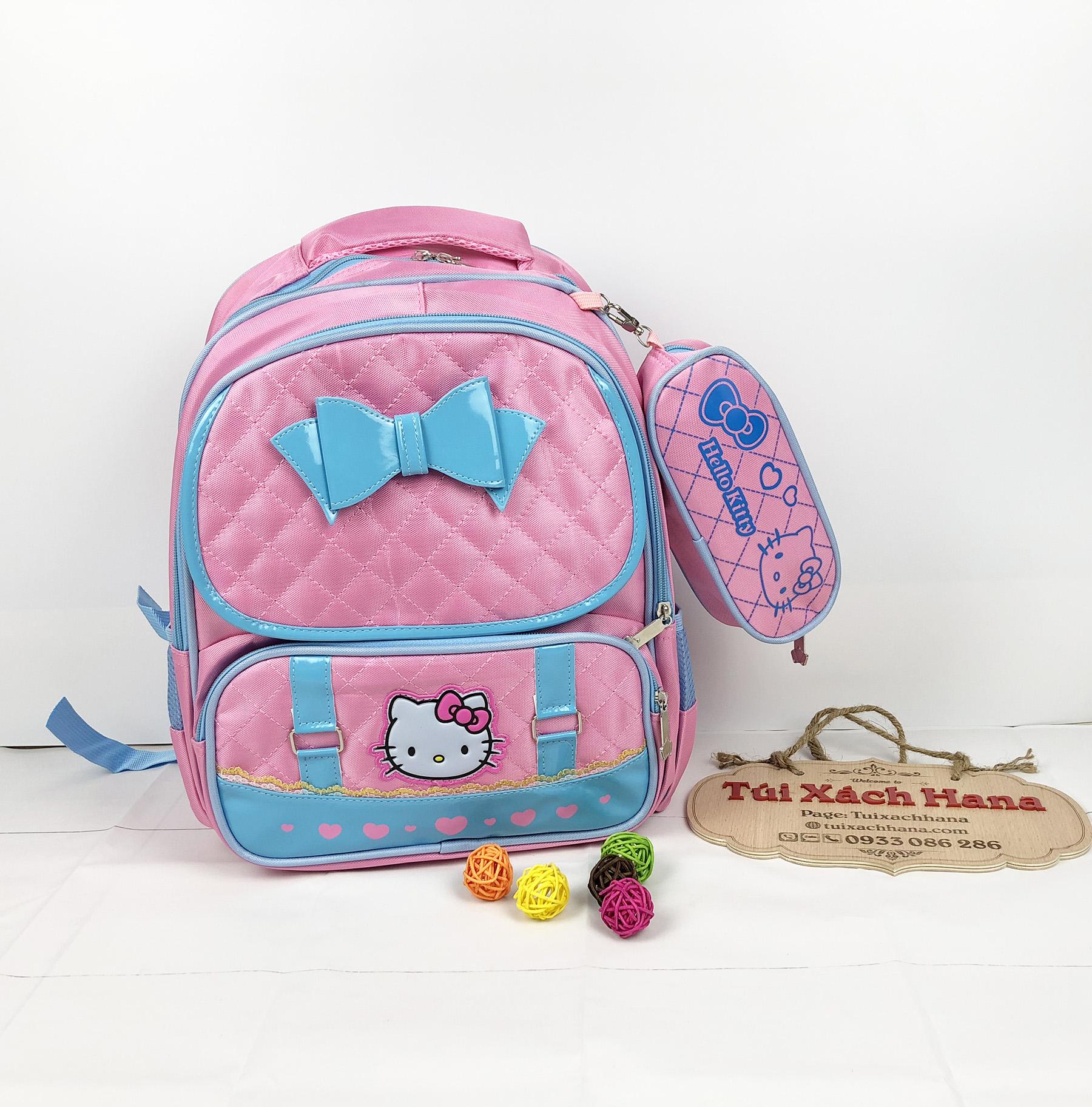 BALO HELLO KITTY CHO BÉ GÁI LOẠI CAO CẤP CHỐNG GÙ LƯNG TẶNG KÈM VÍ ĐỰNG VIẾT VÀ CHIBI