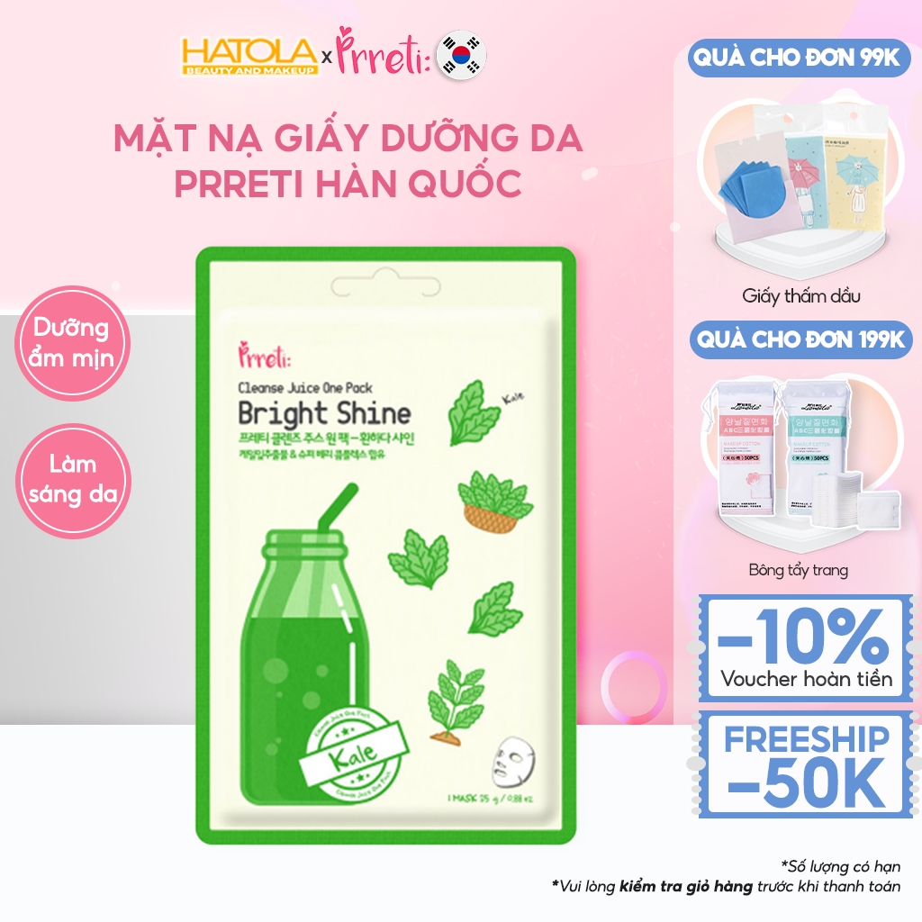 Mặt nạ giấy PRRETI Cleanse Juice One Pack chiết suất trái cây tự nhiên giàu dưỡng chất - Mặt nạ giúp da thư giãn và cấp ẩm sâu HATOLA