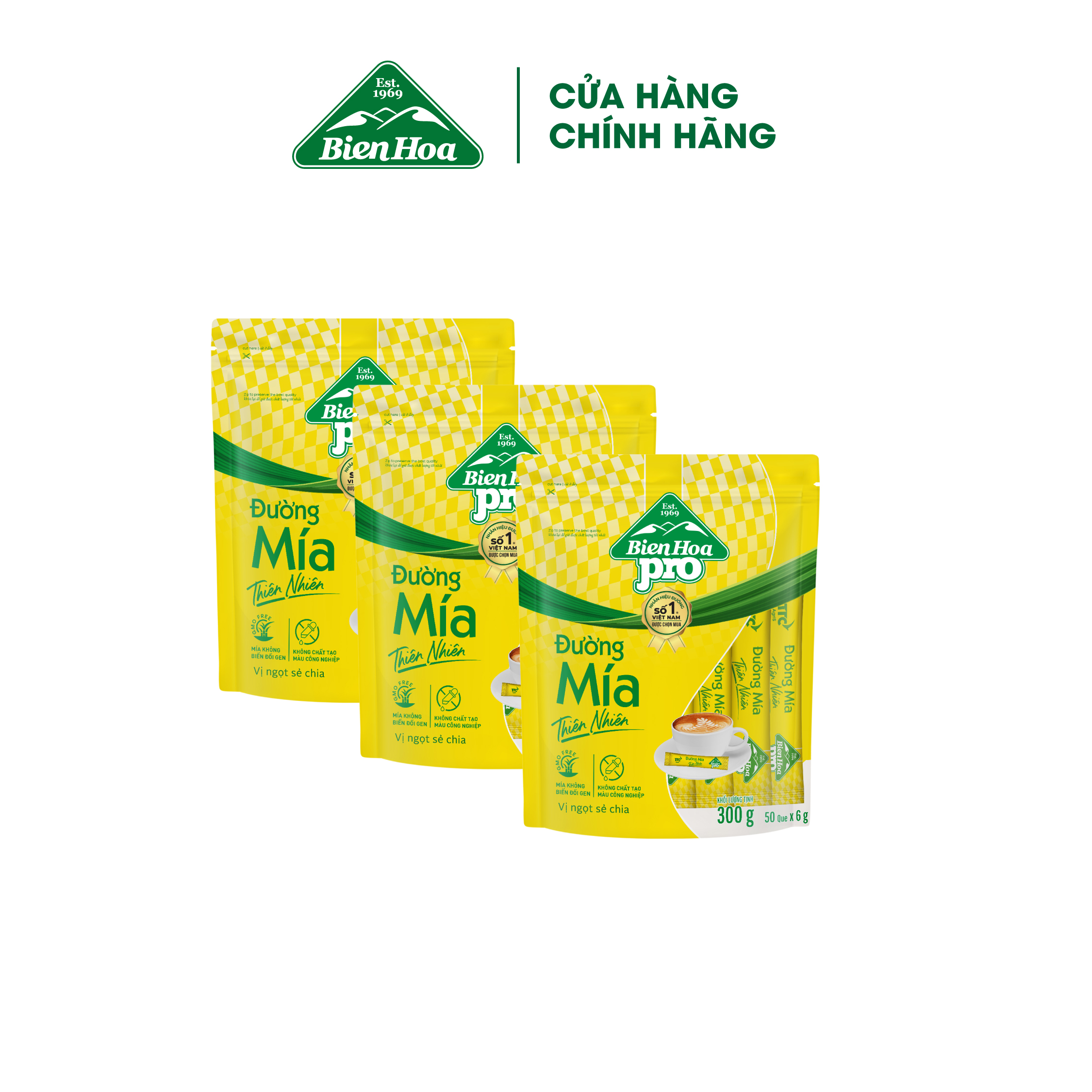 [Túi Que 300gr] Combo 3 Túi Đường Mía Thiên Nhiên Biên Hòa 6g (túi 300g)/túi
