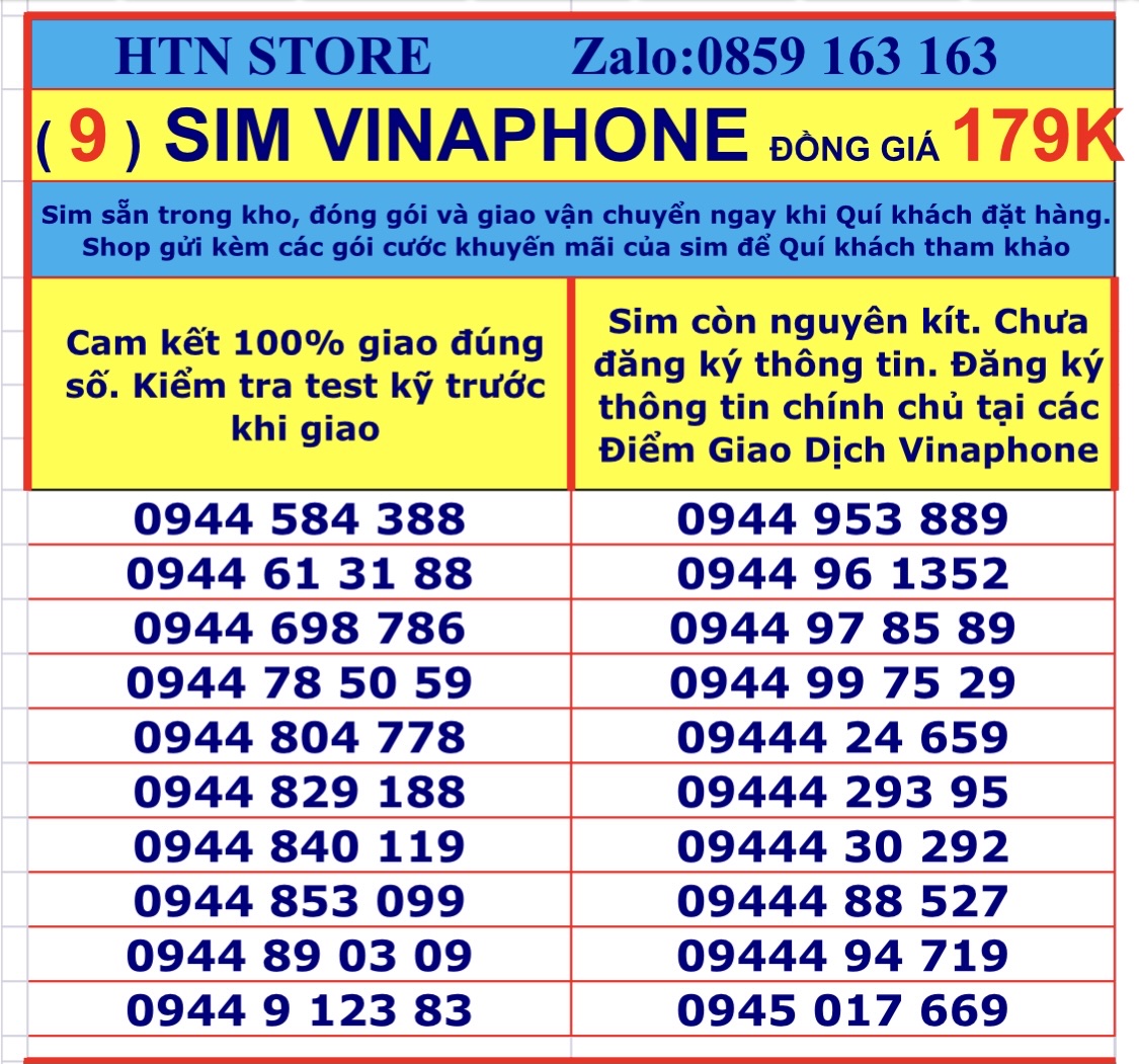 Sim vina số đẹp giá rẻ đồng giá 179k