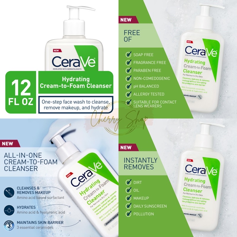 Sữa rửa mặt kiêm tẩy trang Cerave Hydrating Cream to Foam