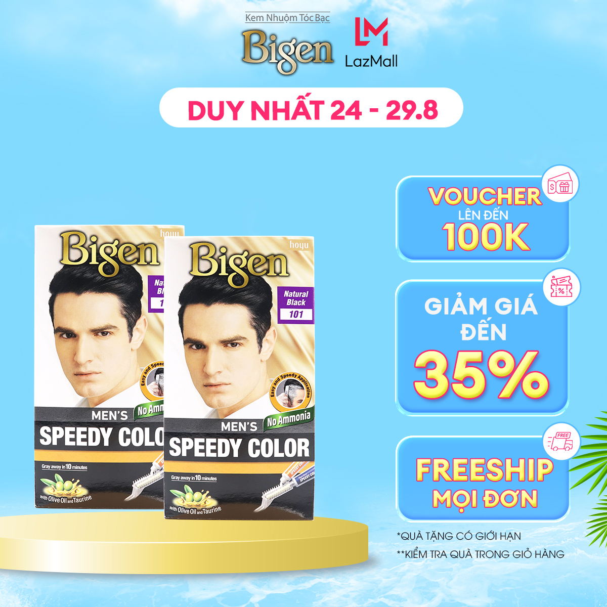 Combo 2 hộp thuốc nhuộm tóc phủ bạc Bigen Men dành cho nam, nhuộm phủ bạc hoàn toàn, tiện lợi 80gx2 dạng kem