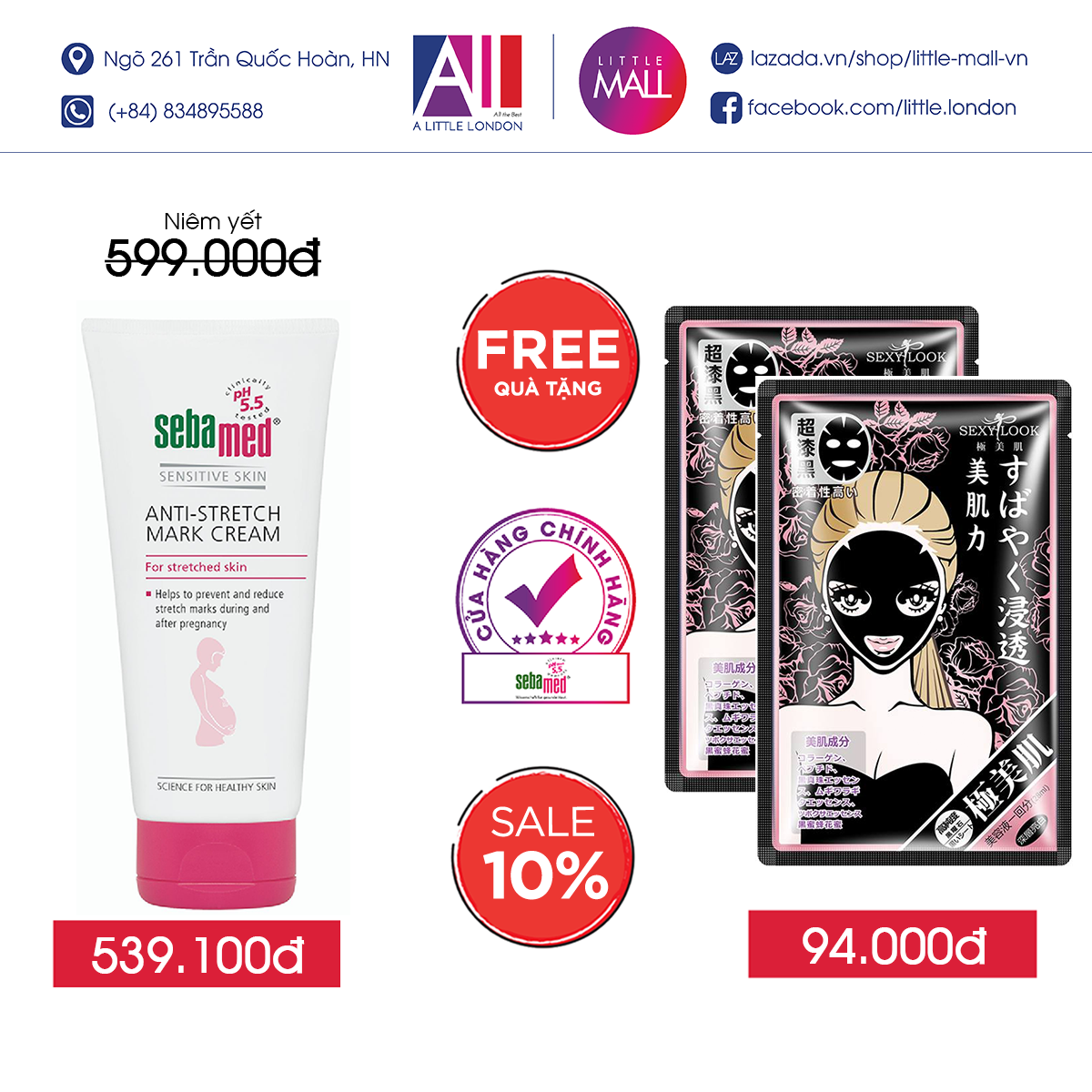 Kem ngăn ngừa và giảm vết rạn da Sebamed ph 5.5 anti-stretch mark cream 200ml TẶNG mặt nạ Sexylook  (Nhập khẩu)