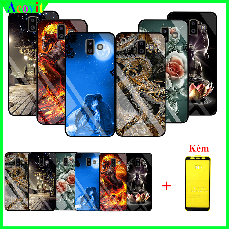 " COMBO Ốp lưng Samsung J6 Plus mặt kính 3D"  _Kiểu dáng sang trọng, mặt kính siêu nét chống bẩn, chống bụi_ Hình ảnh sắc nét, Không mờ