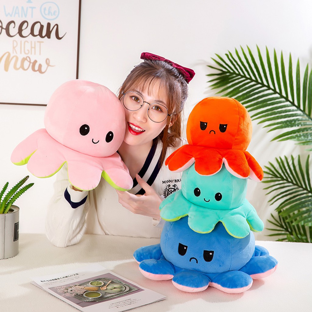 _bạch tuộc cảm xúc bạch tuộc nhồi bông 2 mặt biến hình xinh xắn thú bông cho bé vải nhung mềm mịn co giãn 4 chiều, bạch tuộc chất lượng cao, bạch tuộc cute,gấu bông ôm cao cấp - gấu boou