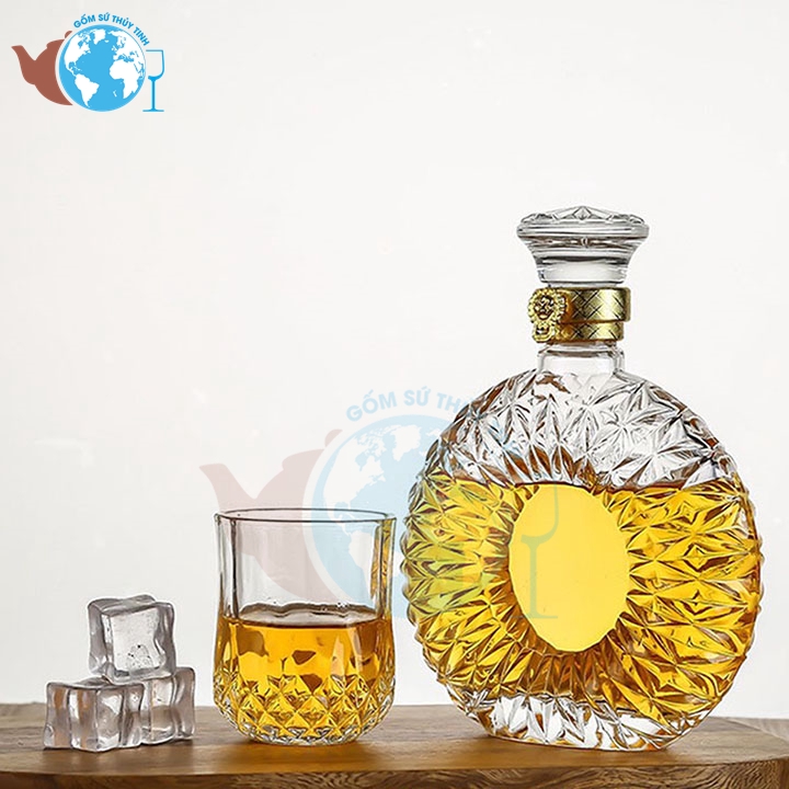 Chai đựng rượu thủy tinh XO 500ml, chai thủy tinh đựng rượu tròn 500ml