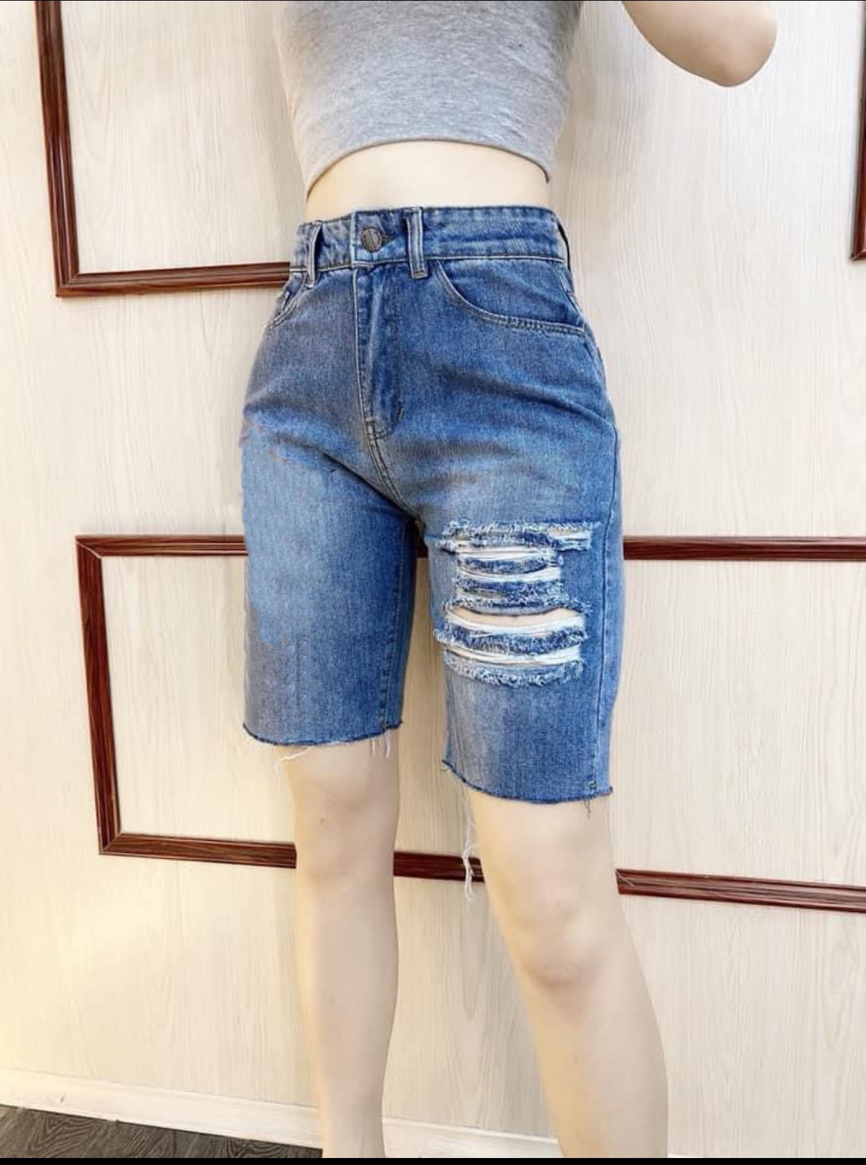 [HCM]Quần jean ngố / lửng lưng cao co dãn mạnh rách kiểu đẹp dành cho big size 3287 chất vải dày dặn thiết kế ôm gọn đôi chân che đi khuyết điểm đôi chân to của nàng béo