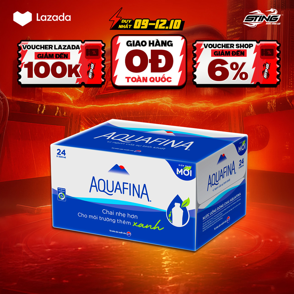 [SALE 10.10-VC ĐẾN 12%] Thùng 24 Chai Nước tinh khiết Aquafina (500ml/chai)