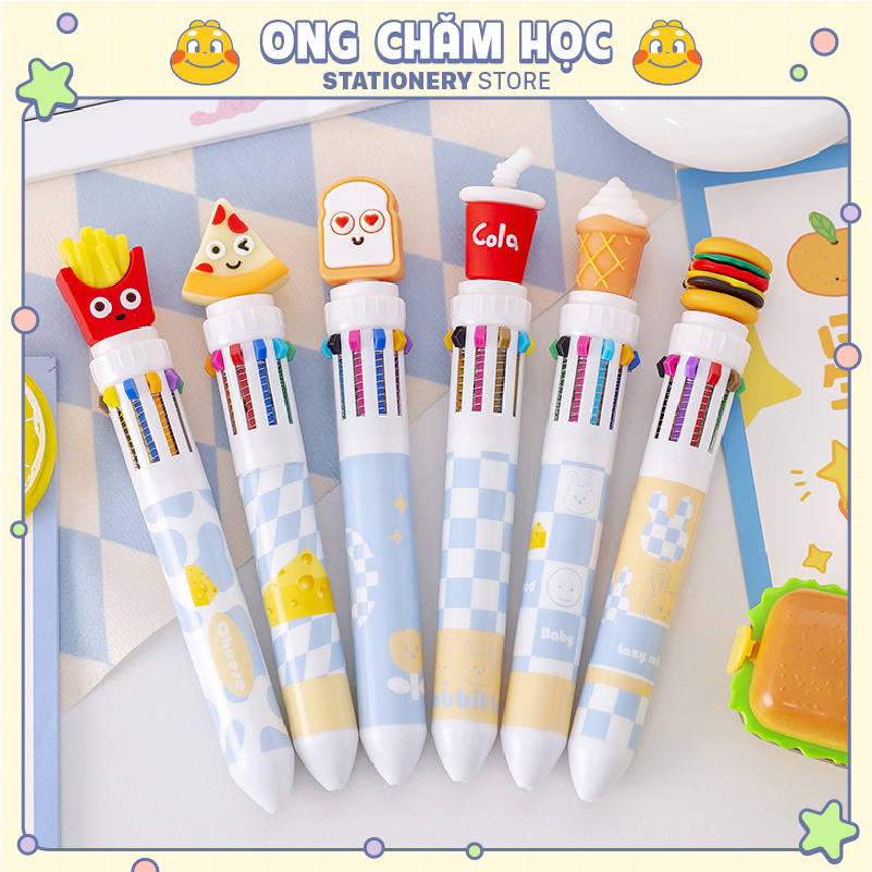 Bút bi 10 ngòi, màu hình burger khoai tây chiên đồ ăn nhanh bb249