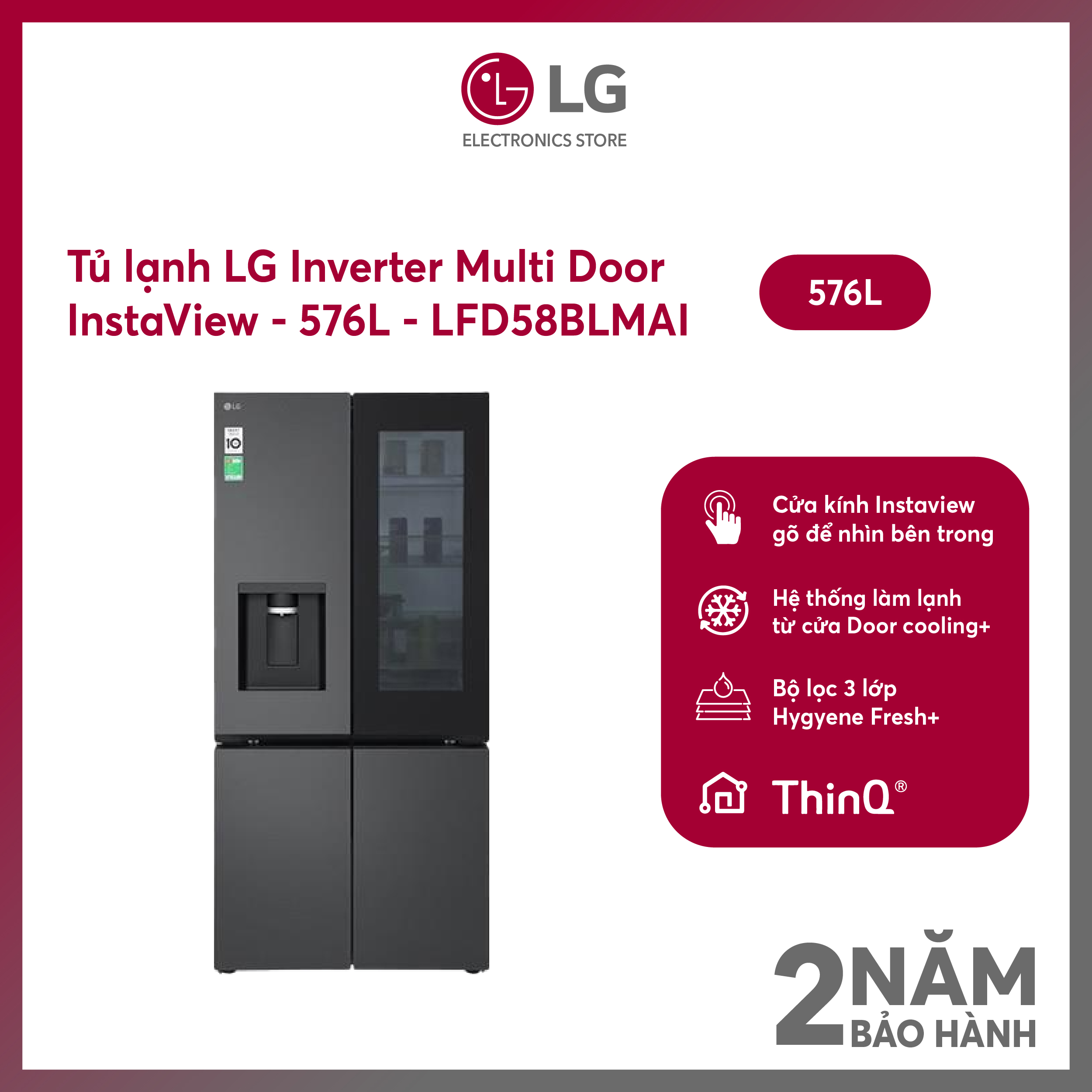[MODEL 2025][FreeSHIP COD + Lắp Hà Nội] Tủ lạnh LG Inverter 576 lít Multi Door InstaView LFD58BLMAI