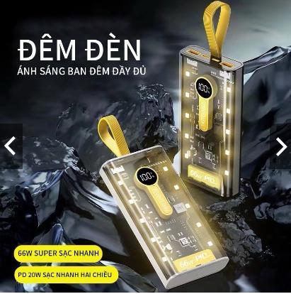 Sạc dự phòng 30000mah sạc nhanh 66w pin dung lượng lớn đi kèm dây cắm nhiều điện thoại Type C Pin Dự Phòng Sạc Pin