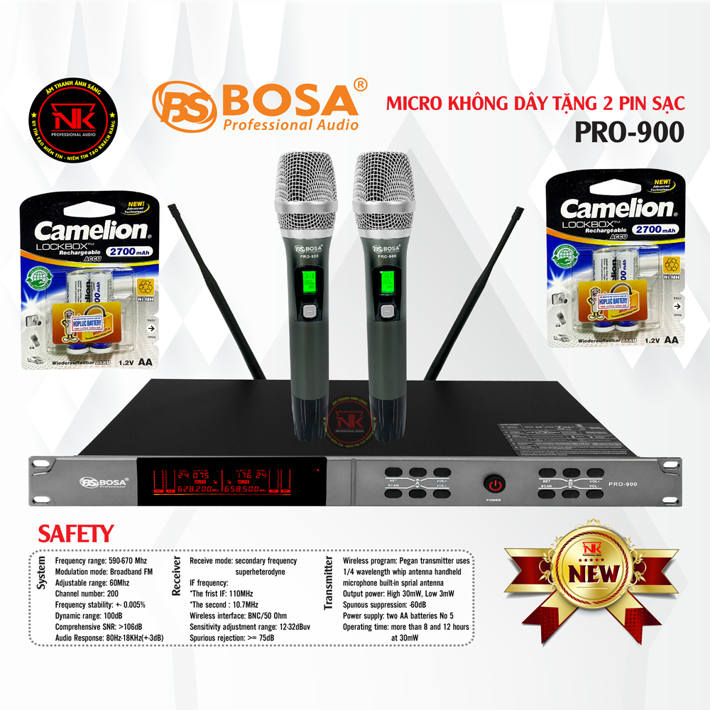 Micro không dây Bosa Pro 900 tặng cặp pin sạc miễn phí vận chuyển