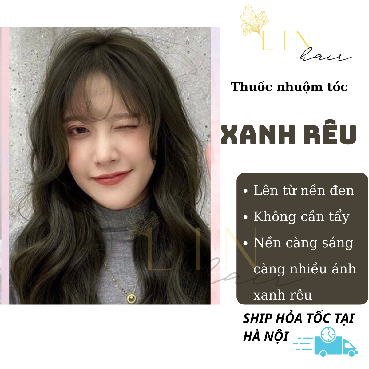 Thuốc nhuộm tóc màu XANH RÊU tặng kèm oxy, dụng cụ nhuộm tóc và hấp collagen phục hồi LINHAIR