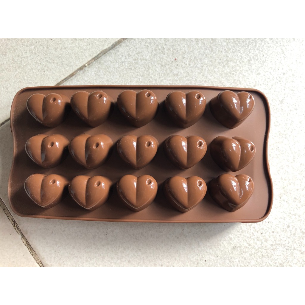 Khuôn silicon đổ thạch, socola hình tim 15 ô