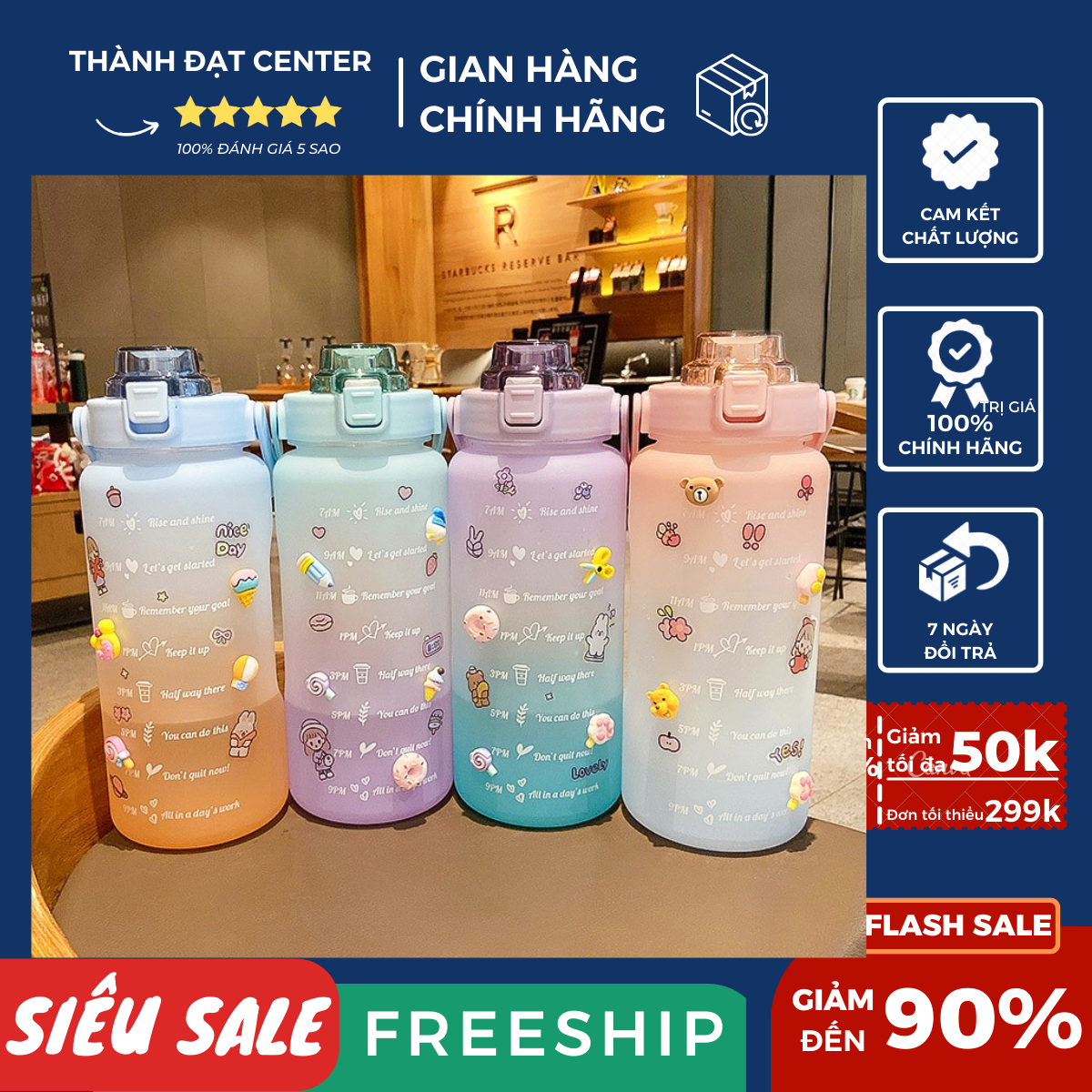 Bình đựng nước 2l dễ thương có vạch báo giờ uống nước