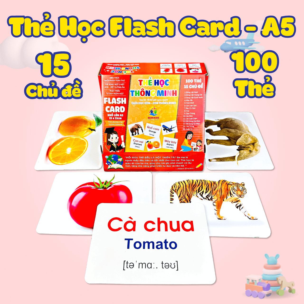 Bộ Thẻ Học 15 Chủ Đề Flashcard 100 Thẻ Học Thông Minh Cho Bé - Đồ Chơi Giáo Dục Benrikids