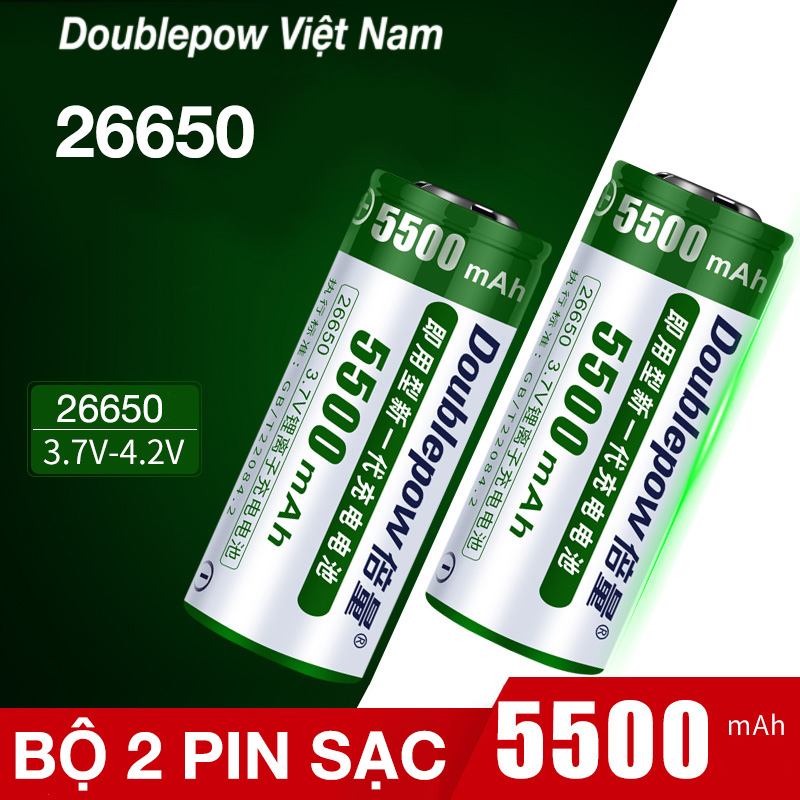 Bộ 2 Viên Pin Sạc 26650 Doublepow Sử dụng cho pin thay thế ắc quy, chế pin 2s, 3s, 4s, đèn pin siêu sáng