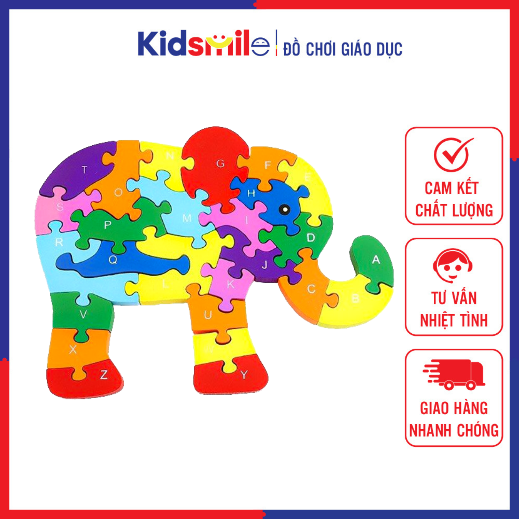 Bộ đồ chơi trẻ em lắp ráp xếp hình CON VOI bằng gỗ 26 miếng in 2 mặt chữ số phát triển tư duy logic, khả năng quan tập trung quan sát cho bé gái và trai từ 3 đến 7 tuổi