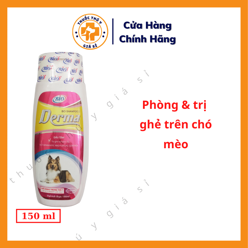"Hoàn tiền đến 10%" Bio Derma 150ml - Sữa Tắm Cho Thú Cưng, Phòng Và Trị Ghẻ, Bọ Chét, Nấm Da, Rụng Lông, Khô Da - Thú Y Giá Sỉ