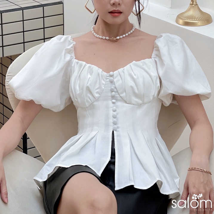 Áo tay phồng cổ vuông tiểu thư salom - mona top