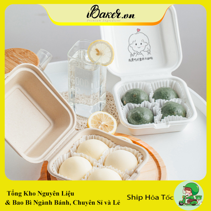 [Set 10] Hộp bã mía vuông đựng bánh & Hamburger, Hộp Bento (15x15x8cm)