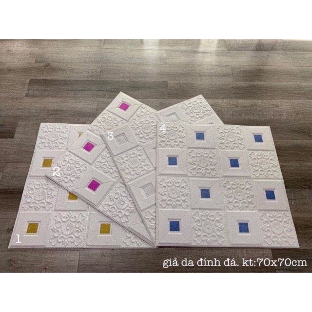 Miếng Xốp Dán Tường Giả Da Họa Tiết Decal Nhũ Kim Tuyến