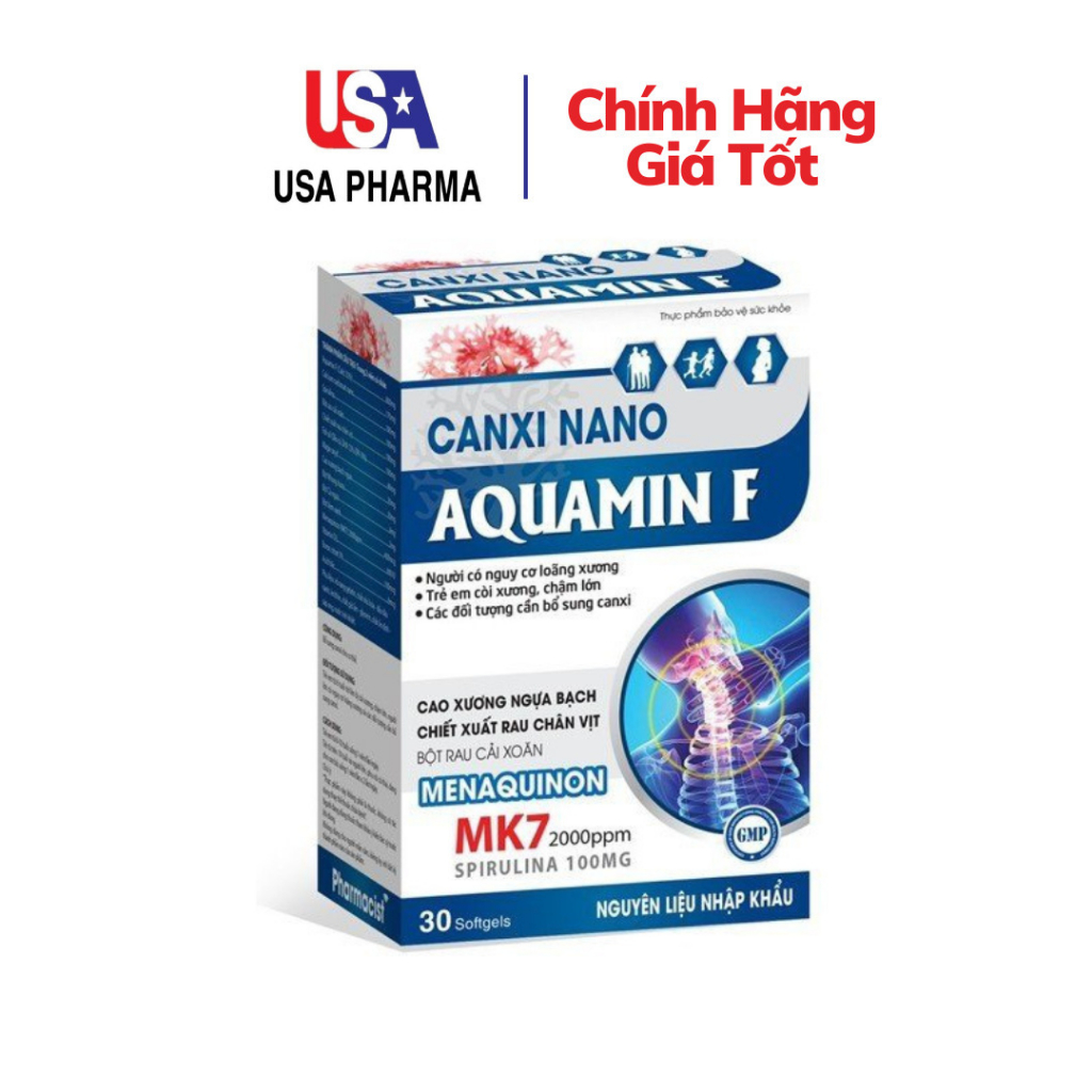 Bổ Sung Canxi Nano Aquamin F + Vitamin D3, Vitamin K2 Phát triển hệ xương, chắc khỏe xương, giảm loãng xương - 30 viên