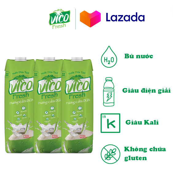 Combo 3 hộp nước dừa vico fresh 1l - vị dứa
