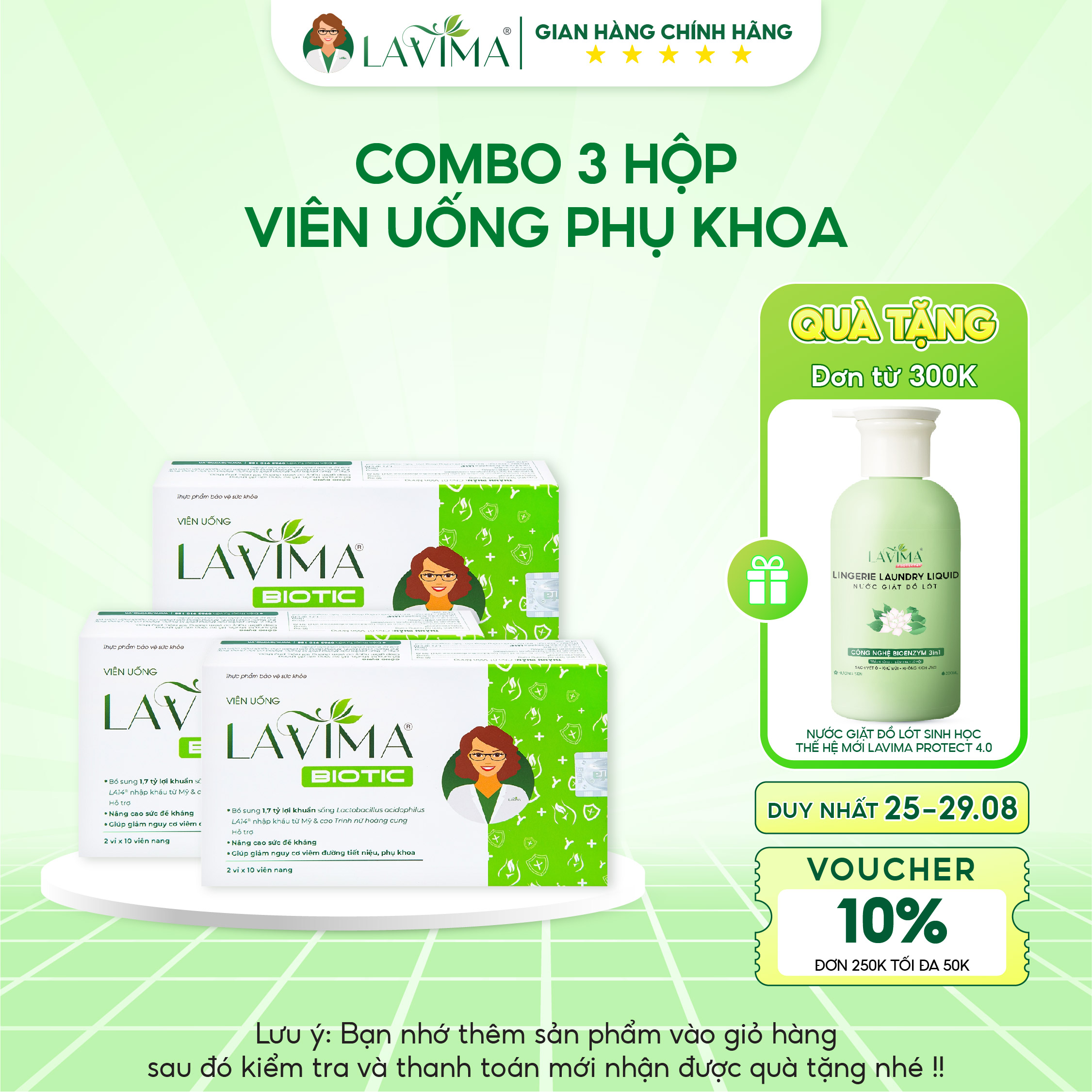 Combo 3 Hộp Viên Uống Phụ Khoa, Men Vi Sinh Vùng Kín LAVIMA BIOTIC 20 Viên, Giảm Khí Hư, Ngứa Rát, Ngăn Ngừa Tái Phát