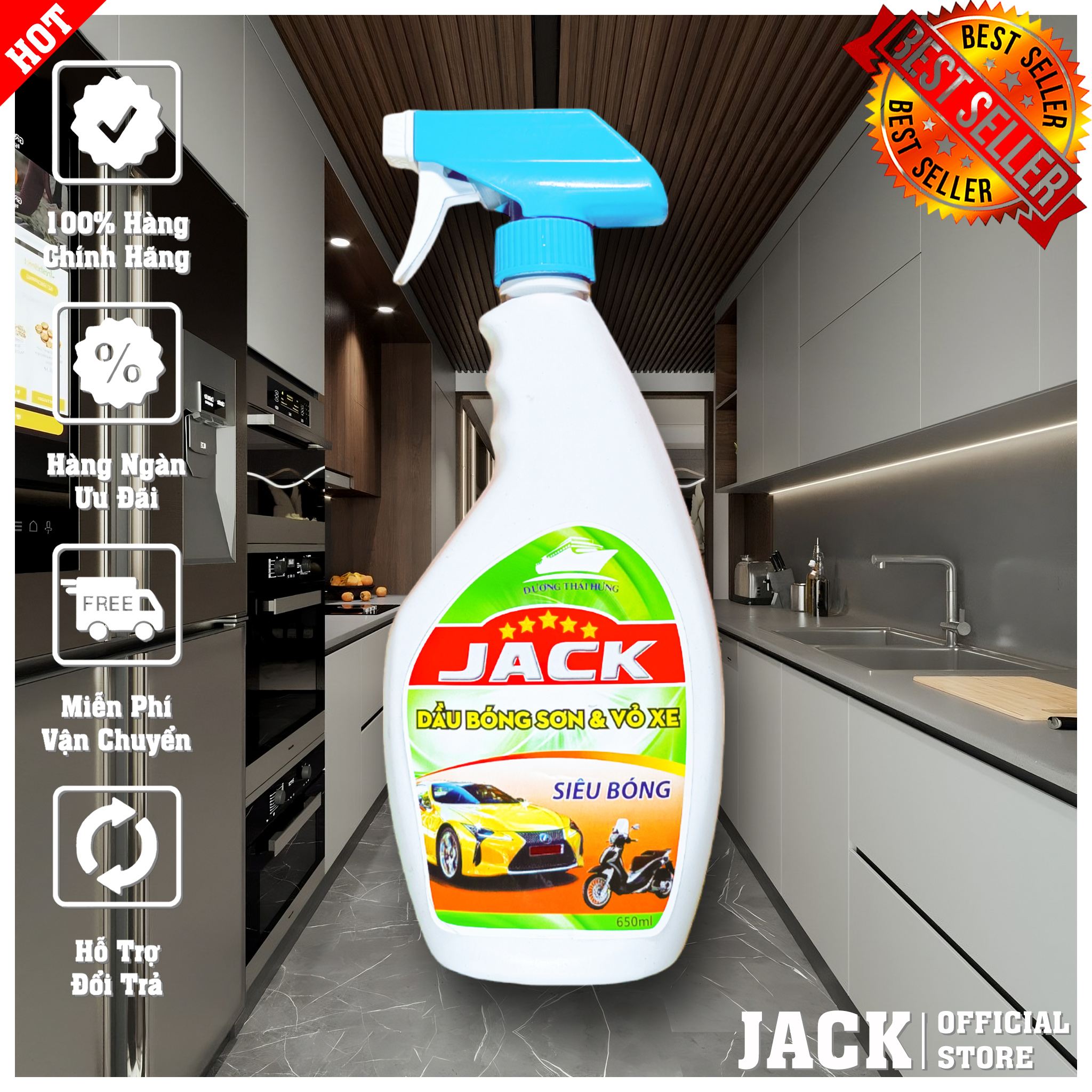 Dầu Bóng Dưỡng Vỏ Lốp Xe Loại Cao Cấp Chuyên Dụng, Siêu Đặc, Chống Rạn Nứt Jack 650ml