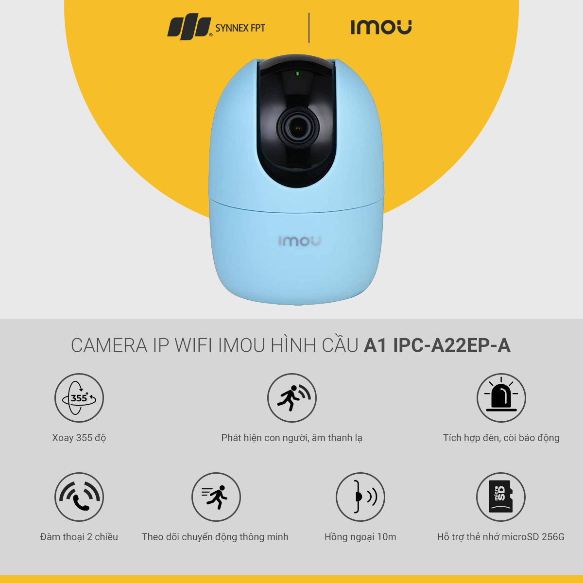 [ƯU ĐÃI T5] Camera IP WIFI Imou hình cầu A1 IPC-A22EP-A 2M, 2Y WTY (Blue)-IPC-A22EP-A