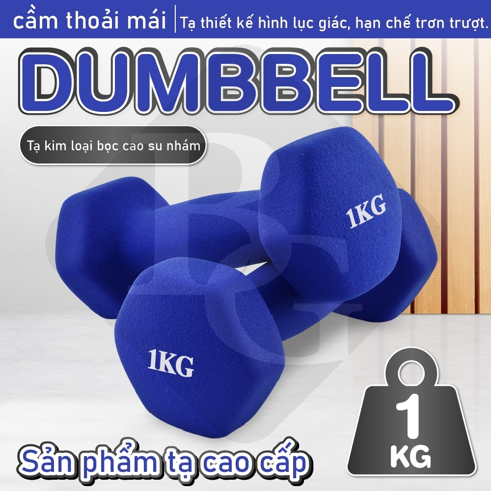 (ĐỦ MÀU) BG -Một cặp tạ tay 1KG cao cấp thép đặc bọc cao su nhám thái lan tập Gym (Tổng 2 kg)