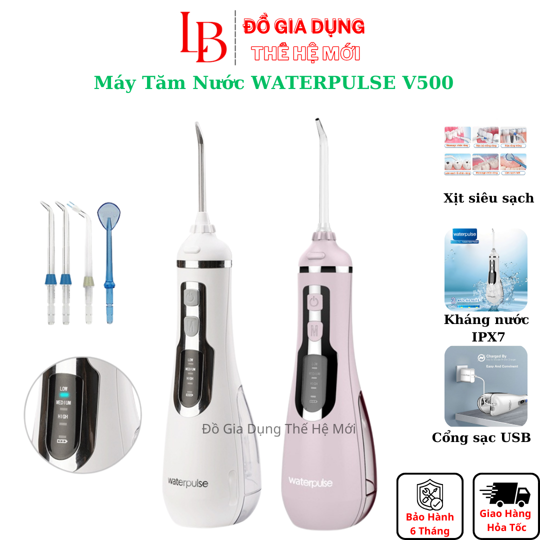 Máy tăm nước waterpulse v500 đồ gia dụng thế hệ mới - máy tăm nước cầm tay vệ sinh răng miệng cao cấp tặng 4 đầu vòi xịt bản 2023