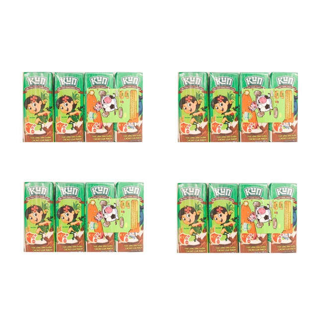 Bộ 4 lốc sữa kun hương vị ca cao lúa mạch / cam / dâu 180ml
