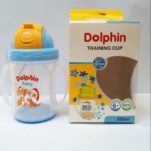 Bình uống nước pp có ống hút cao silicone dolphin 280ml
