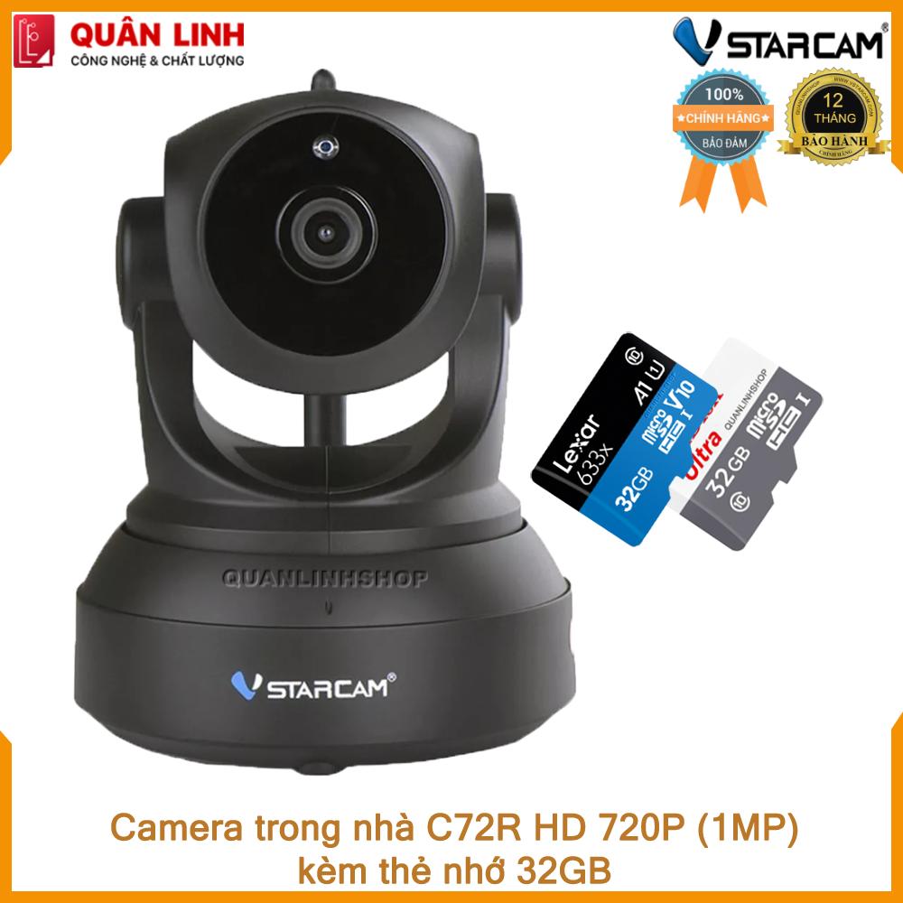Camera ip wifi hồng ngoại ban đêm vstarcam c72r hd 720p kèm thẻ nhớ 32gb