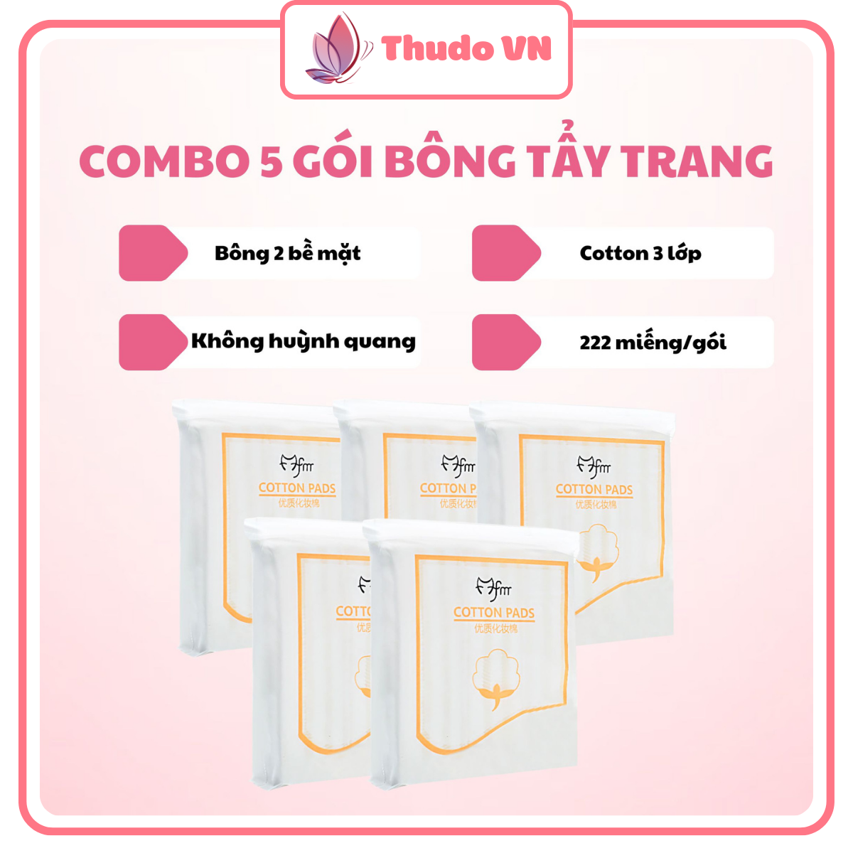 Combo 5 bịch bông tẩy trang Cotton Pads mềm mại êm nhẹ cho làn da với kích thước 6x5cm