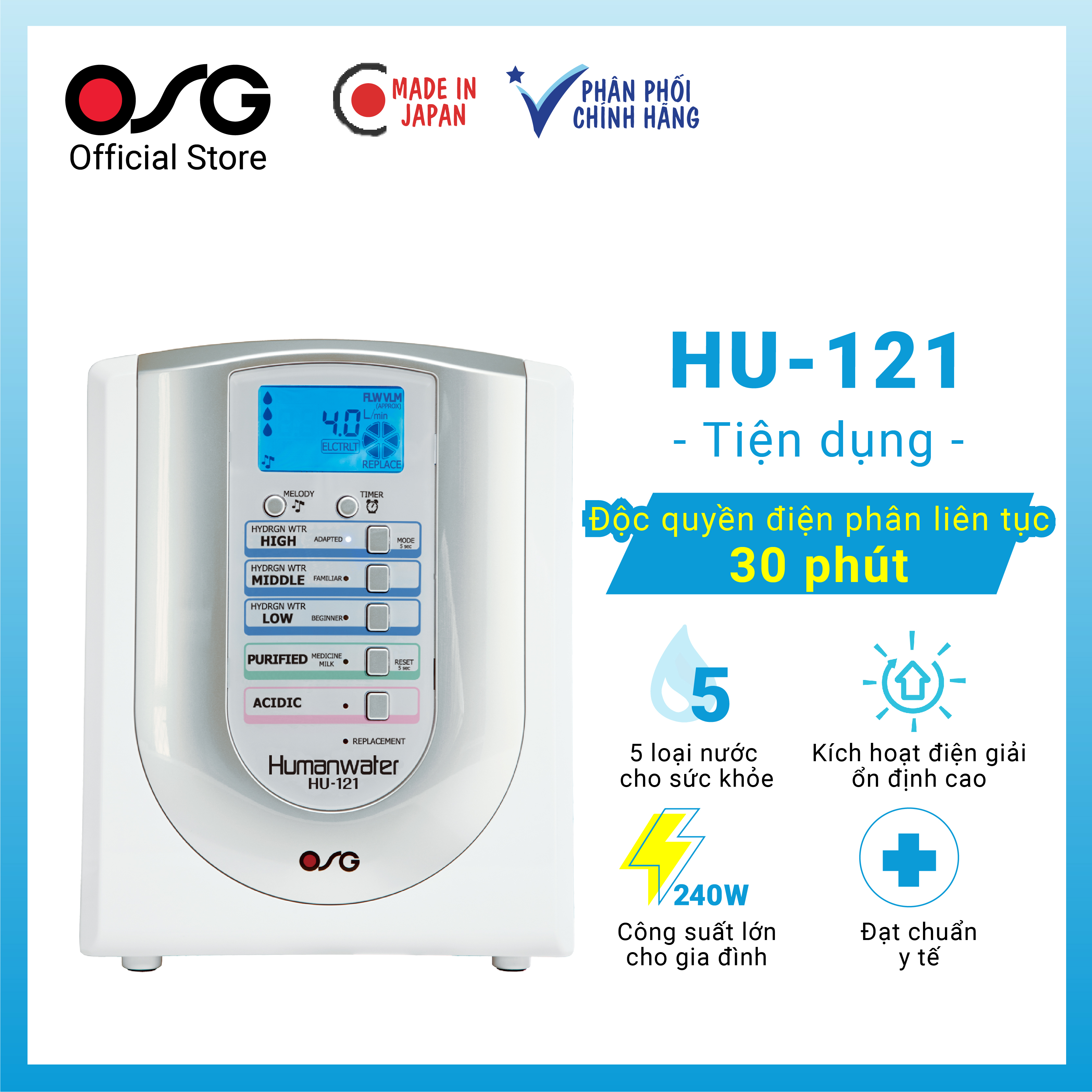 [Trả góp 0%]Máy điện giải ion kiềm OSG Human Water HU-121