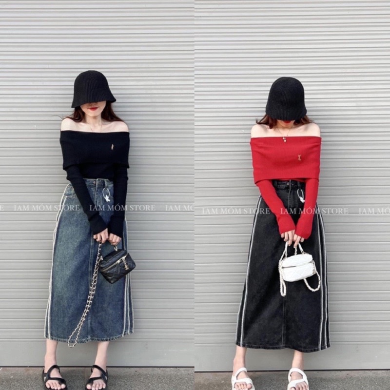 Chân váy jeans sọc tua rua 2 bên 2 màu